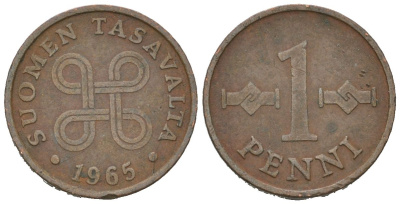 Финляндия 1 пенни 1965 KM 44 медь 218-841