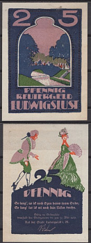 Людвигслюст 25 пфеннигов 1921 Mehl Grabowski 818.1-12/3 бумага UNC (пресс) 8592-6-2-1