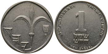 Израиль 1 новый шекель 1996 JE 5756 KM 160a сталь плакированная никелем aUNC 4396-133