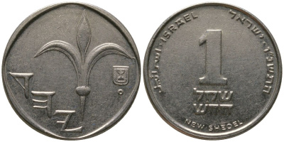 Израиль 1 новый шекель 1996 JE 5756 KM 160a сталь плакированная никелем aUNC 4396-133