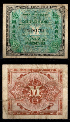 Германия, оккупация союзниками 50 пфеннингов 1944 Pick 191 a бумага 8615-6-3-2