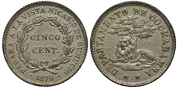 Боливия 10 сентаво 1876 департамент Кочабамба серебро aUNC 272-915