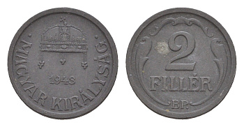Венгрия 2 филлера 1943 BP KM 519 цинк 4658-338