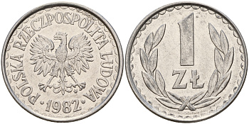 Польша 1 злотый 1982 MW KM 49.1 алюминий    4161-1032
