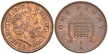 Великобритания 1 пенни 2000 Елизавета II (1952-2022) KM 986, Spink 4710 (B5) сталь плакированная медью 4609-556