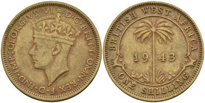 Британская Западная Африка 1 шиллинг 1943 Георг VI (1937-1952) KM 23 никель латунь 4589-732