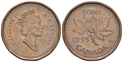 Канада 1 цент 1995 Елизавета II (1952-2022), кленовый лист KM 181 бронза 4609-248
