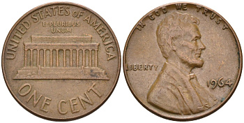 США 1 цент 1964 Линкольн KM 201 медь цинк 4115-836