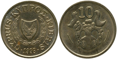 Кипр 10 центов 1993 KM 56.3 никель латунь aUNC 4380-321