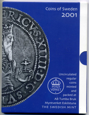 Швеция набор из 4 монет + медаль 2001 в оригинальном картонном буклете, Карл XVI Густав (1973- ) KM MS 107 UNC 4-4-1-39