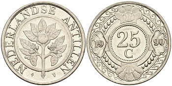 Нидерландские Антилы 25 центов 1990 Беатрикс (1980-2013) KM 35 сталь плакированная никелем 4364-1812