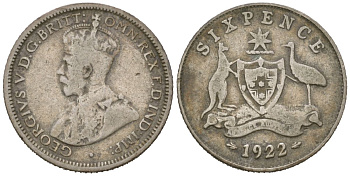 Австралия 6 пенсов 1922 Георг V (1910-1936) KM 25 серебро 71-229