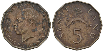 Танзания 5 центов 1966 KM 1 бронза 4579-126