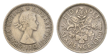 Великобритания 6 пенсов 1960 Елизавета II (1952-2022) KM 903, Spink 4149 медно-никель 100-737