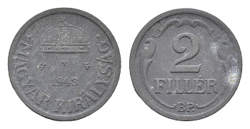 Венгрия 2 филлера 1943 BP KM 519 цинк 4665-519