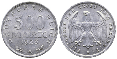 ГЕРМАНИЯ 500 МАРОК 1923 А KM 36, J. 305 алюминий 4380-623