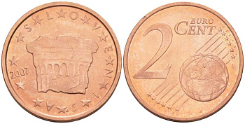 СЛОВЕНИЯ 2 ЕВРОЦЕНТА 2007 КНЯЖЕСКИЙ КАМЕНЬ ВЛАСТИ KM 69 сталь плакированная медью UNC 214-413