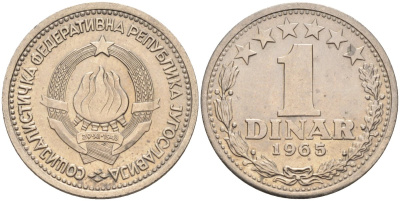 Югославия 1 динар 1965 KM 47 медно-никель UNC 4582-924