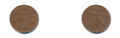 ДАНИЯ 5 ЭРЕ 1977 S; B, МАРГРЕТЕ II (1972-) KM 859.1 железо плакированное медью 4379-753