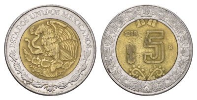 Мексика 5 песо 1999 KM 605 биметалл 4675-313