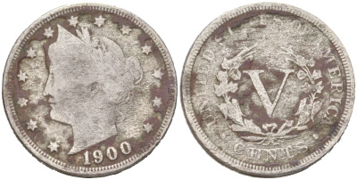 США 5 центов 1900 голова свободы KM 112 медно-никель 4613-1123