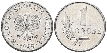 Польша 1 грош 1949 MW KM 39, Parchimowicz 201 алюминий UNC 4564-1042