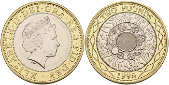 Великобритания 2 фунта 1998 Елизавета II (1952-2022) KM 994, Spink 4570 (K9) (K9) биметалл 4590-1225