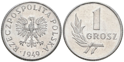 Польша 1 грош 1949 MW KM 39, Parchimowicz 201 алюминий UNC 4564-1042