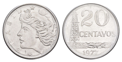 Бразилия 20 сентаво 1977 KM 579.1a нержавеющая сталь UNC 4642-1053