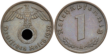 Германия 1 рейхспфенниг 1939 A KM 89, J 361 бронза 4392-455