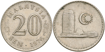 Малайзия 20 сенов 1976 здание Парламента KM 4 медно-никель 4364-3445