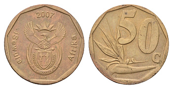 ЮАР 50 центов 2007 Зантедеския Эллиота (калла), герб KM 343 сталь плакированная бронзой 4178-164