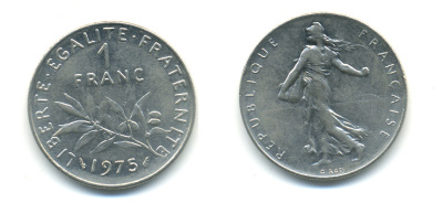 ФРАНЦИЯ 1 ФРАНК 1975 СЕЯТЕЛЬ KM 925.1 никель 86-1814