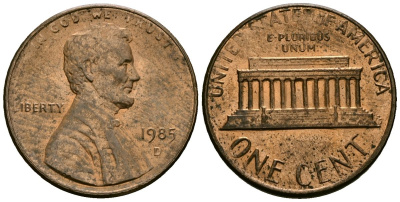 США 1 цент 1985 D, Линкольн KM 201b цинк плакированный медью 4136-262
