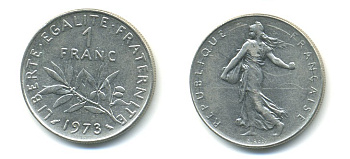 ФРАНЦИЯ 1 ФРАНК 1973 СЕЯТЕЛЬ KM 925.1 никель 57-234