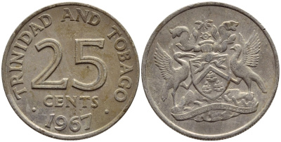 Тринидад и Тобаго 25 центов 1967 герб KM 4 медно-никель 4396-655
