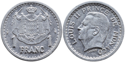 Монако 1 франк 1943 Луи II (1922-1949) KM 120 алюминий 4393-1247