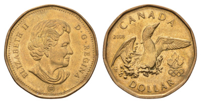 Канада 1 доллар 2008 XXIX летние Олимпийские игры, Пекин 2008 KM 787 никель плакированный бронзой UNC 108-453