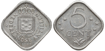 Нидерландские Антилы 5 центов 1981 Беатрикс (1980-2013) KM 13 медно-никель 4610-954