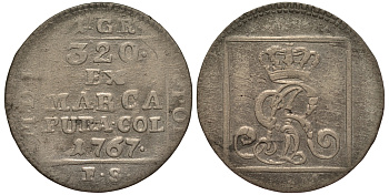 Польша 1 грош 1767 FS, Станислав Август Понятовский (1764-1795), вес 1,77 гр., Варшавский монетный двор KM 183 (C47), Kopinski 397.2 серебро 1516-1143
