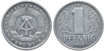 ГДР 1 ПФЕННИГ 1983 A алюминий 62-1237