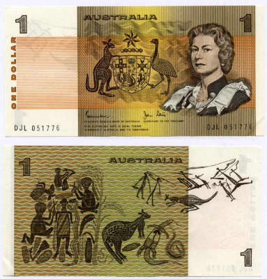 Австралия 1 доллар 1974-1983 signatures: Johnston & Stone Pick 42 d бумага aUNC 449-32-1