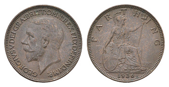 Великобритания 1 фартинг 1936 Георг V (1910-1936) KM 825, Spink 4061 бронза 4664-319