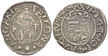 Венгрия 1 денар 1570 КВ, Максимилиан II Габсбург (1564-1576), мадонна с младенцем Huszar 992 серебро 4532-1234