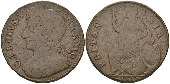 Англия 1/2 пенни 1673 Карл II (1660-1685) KM 437, Spink 3393 медь 4590-612