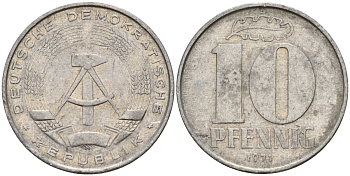 ГДР 10 пфеннигов 1971 A KM 10 алюминий 68-722