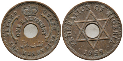 Нигерия 1/2 пенни 1959 Елизавета II (1952-), Британский протекторат KM 1 бронза 4387-258