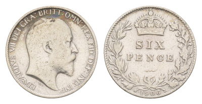 Великобритания 6 пенсов 1906 Эдуард VII (1901-1910) KM 799, Spink 3983 серебро 1520-1321
