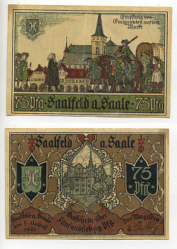 СААЛФЕЛЬД 75 ПФЕННИГОВ 1921 НОТГЕЛЬД, 1 АВГУСТА 1921 Grabowski 1155.5a бумага 6317-31-3-2