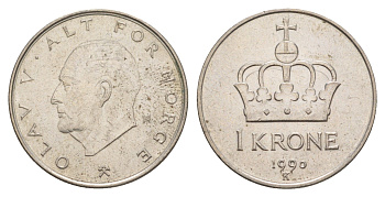 Норвегия 1 крона 1990 Улаф V (1957-1991) KM 419 медно-никель aUNC 4635-731